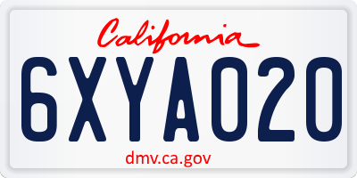CA license plate 6XYA020