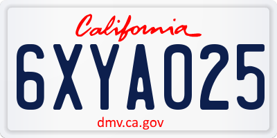 CA license plate 6XYA025