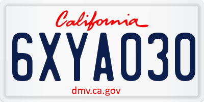CA license plate 6XYA030