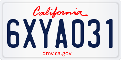 CA license plate 6XYA031