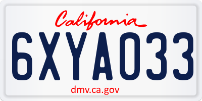 CA license plate 6XYA033
