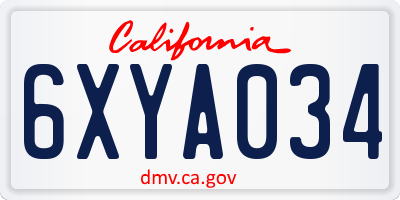 CA license plate 6XYA034