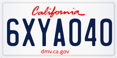 CA license plate 6XYA040