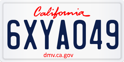 CA license plate 6XYA049