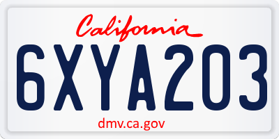 CA license plate 6XYA203
