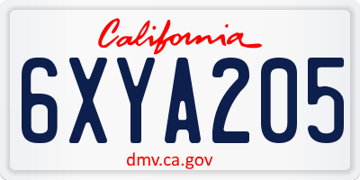 CA license plate 6XYA205