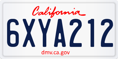 CA license plate 6XYA212