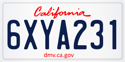 CA license plate 6XYA231