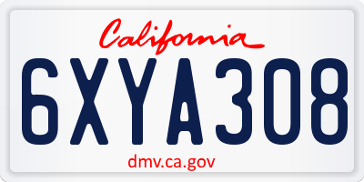 CA license plate 6XYA308