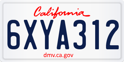 CA license plate 6XYA312