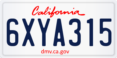 CA license plate 6XYA315
