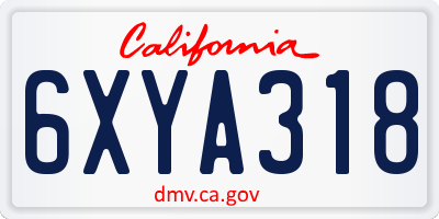 CA license plate 6XYA318