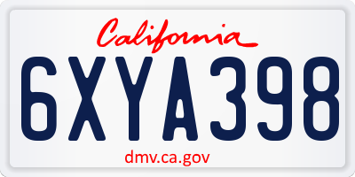 CA license plate 6XYA398