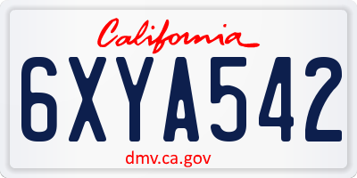CA license plate 6XYA542