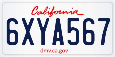 CA license plate 6XYA567