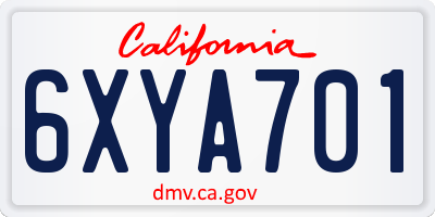CA license plate 6XYA701