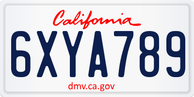 CA license plate 6XYA789