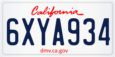 CA license plate 6XYA934