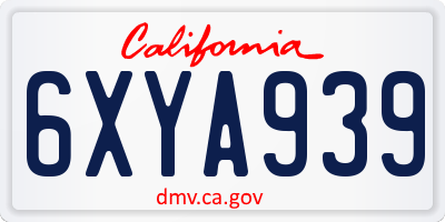 CA license plate 6XYA939