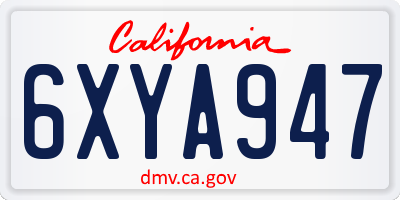 CA license plate 6XYA947