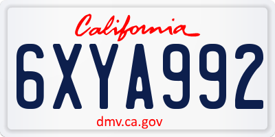 CA license plate 6XYA992