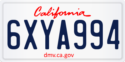 CA license plate 6XYA994