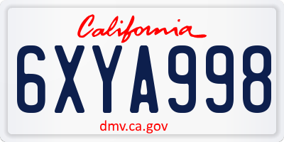 CA license plate 6XYA998