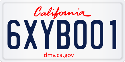 CA license plate 6XYB001