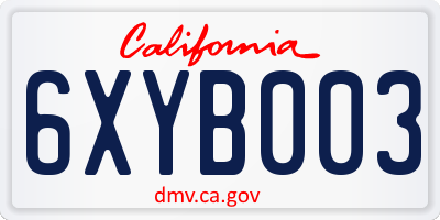 CA license plate 6XYB003