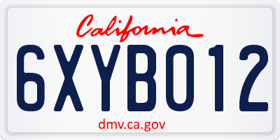 CA license plate 6XYB012