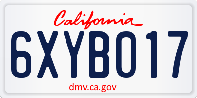 CA license plate 6XYB017