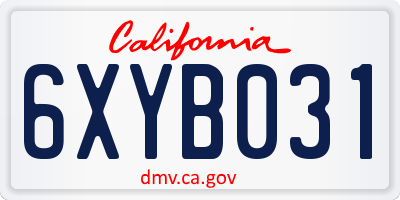CA license plate 6XYB031