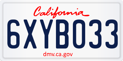 CA license plate 6XYB033