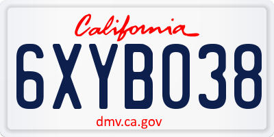 CA license plate 6XYB038