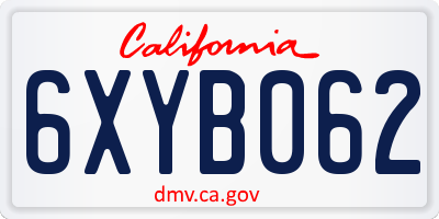 CA license plate 6XYB062