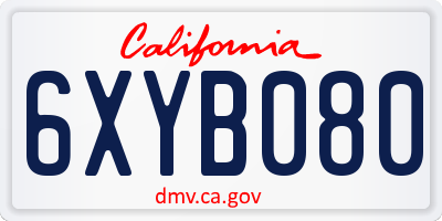CA license plate 6XYB080