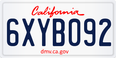 CA license plate 6XYB092
