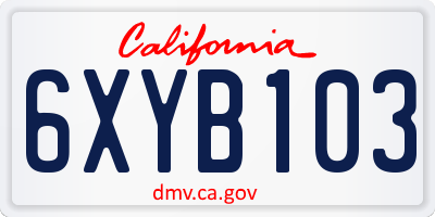 CA license plate 6XYB103