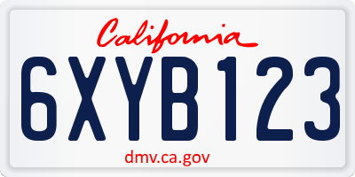 CA license plate 6XYB123