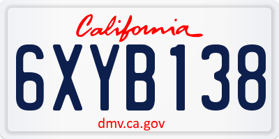 CA license plate 6XYB138
