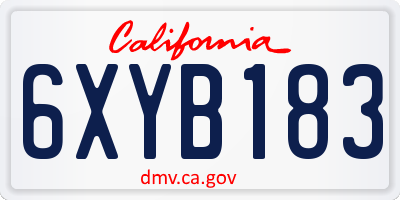 CA license plate 6XYB183
