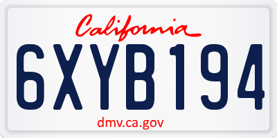 CA license plate 6XYB194