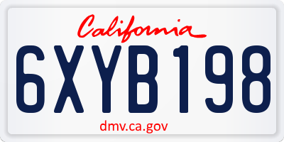 CA license plate 6XYB198