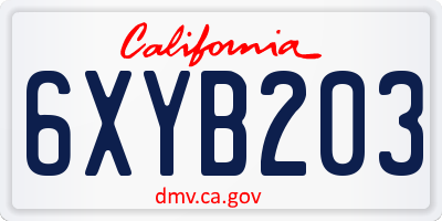 CA license plate 6XYB203