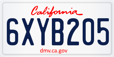 CA license plate 6XYB205