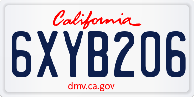 CA license plate 6XYB206
