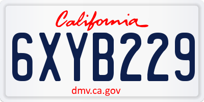 CA license plate 6XYB229
