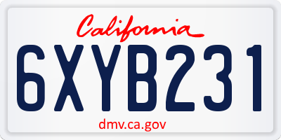 CA license plate 6XYB231