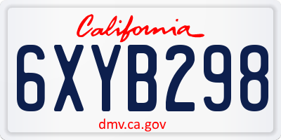 CA license plate 6XYB298