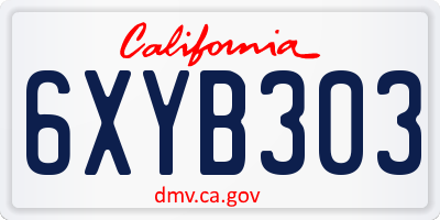 CA license plate 6XYB303